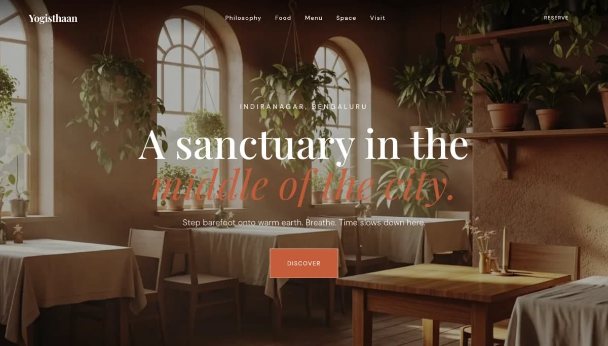 Yogisthaan Cafe website hero